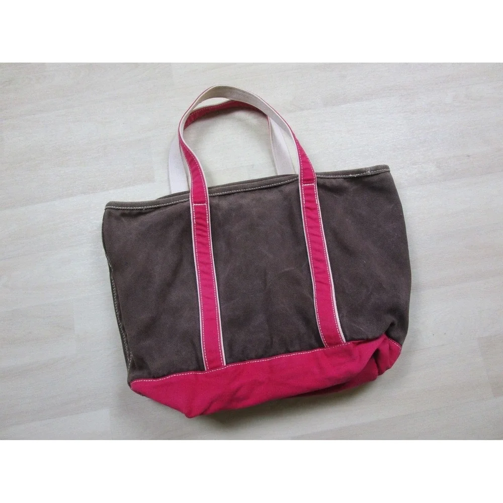 Vintage Y2K Lands End Tote Bag Heavyweight‎ Canvas Brown Pink 